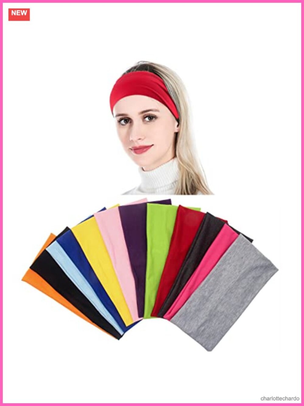 Wide Stretchy Cotton Blend Headbands 12 Pack Wicking Athletic Yoga